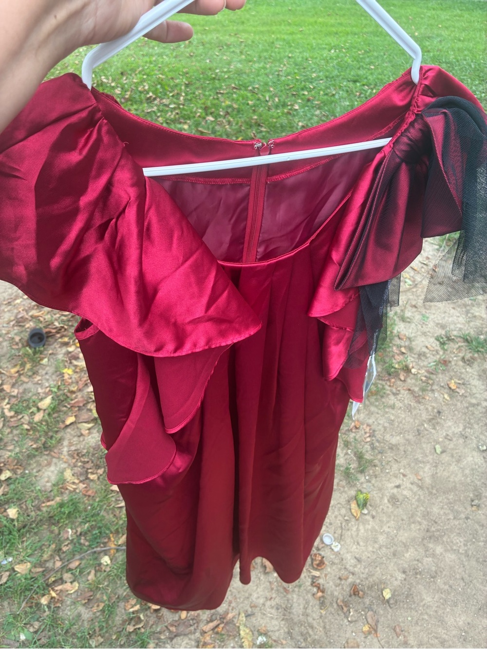 One-Shoulder Red Ruffle Evening Dress